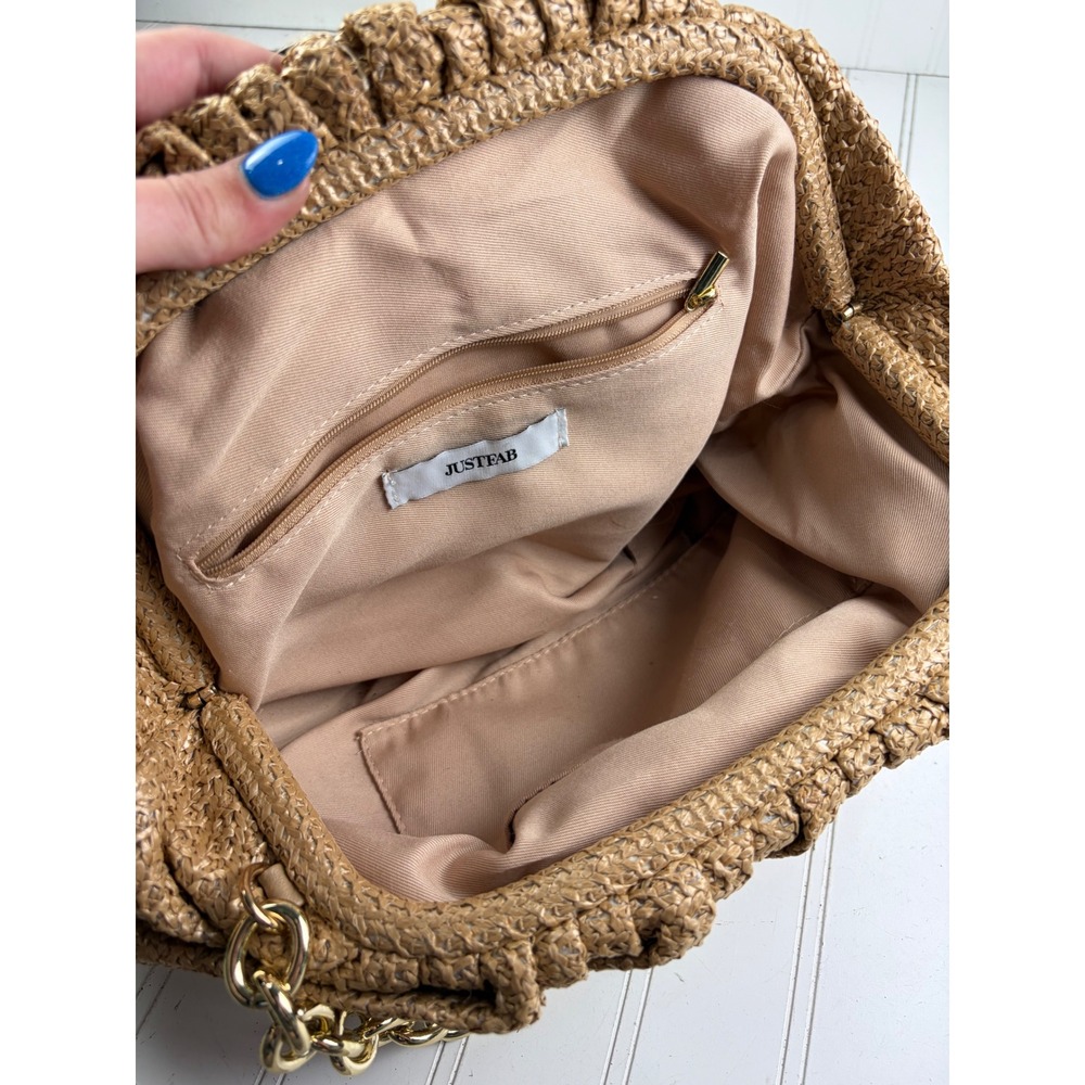 JustFab Vintage Y2K Woven Straw Boho Gold Chain Vacation Beach Shoulder Bag - Picture 5 of 10